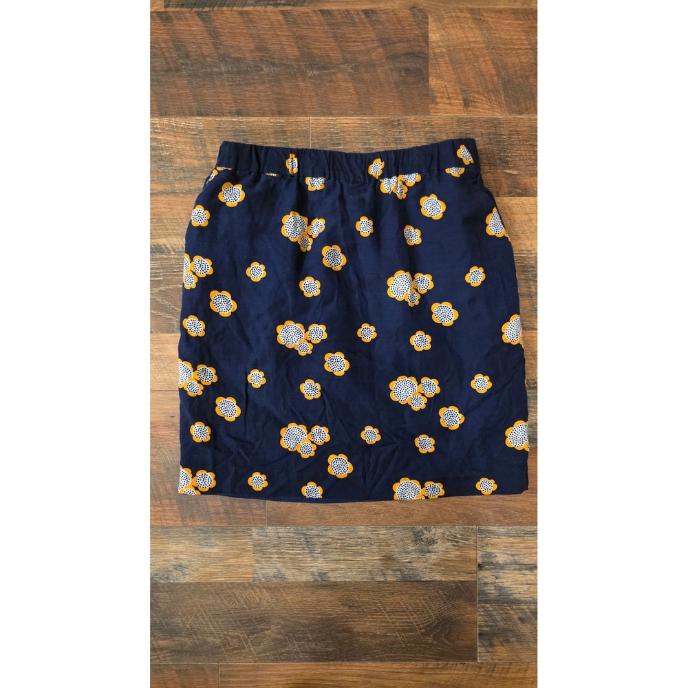 Boden Navy Blue Floral Mini Skirt Yellow White Flowers Elastic Waist Pockets 6R